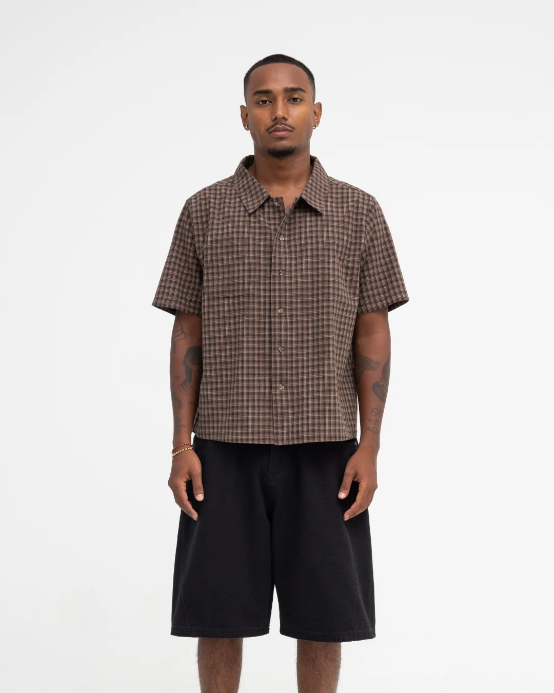 Short Sleeve Shirt (Brown Plaid) - Image 7